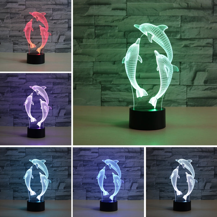 Three Dolphins Shape 3D Colorful LED Vision Light Table Lamp, USB Touch Version, USB Touch Version