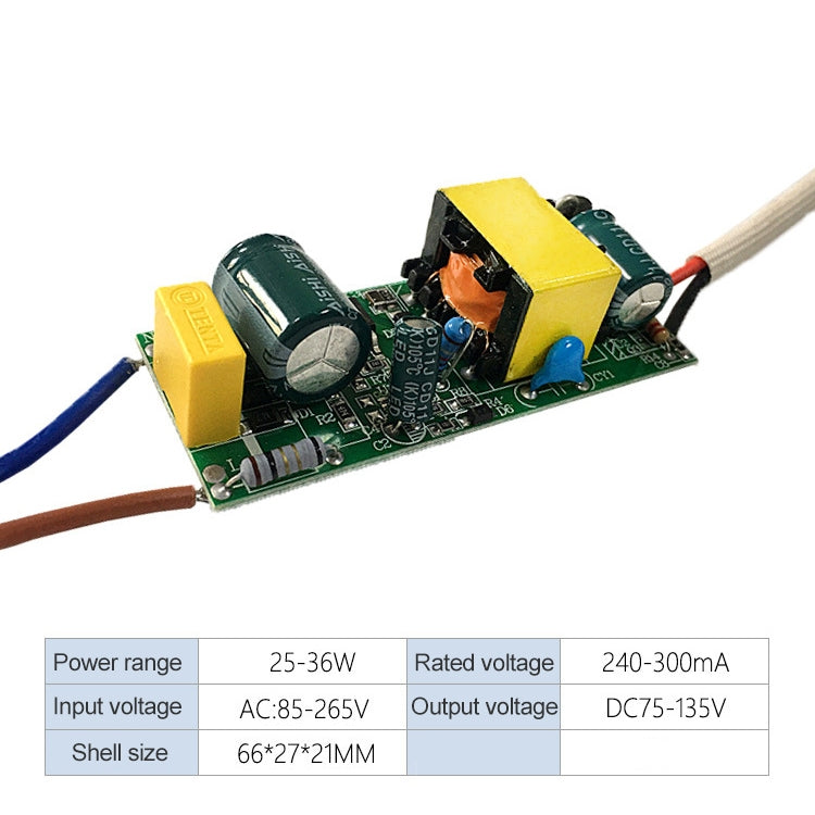 25-36W LED Driver Adapter Isolated Power Supply AC 85-265V to DC 75-135V, 25-36W