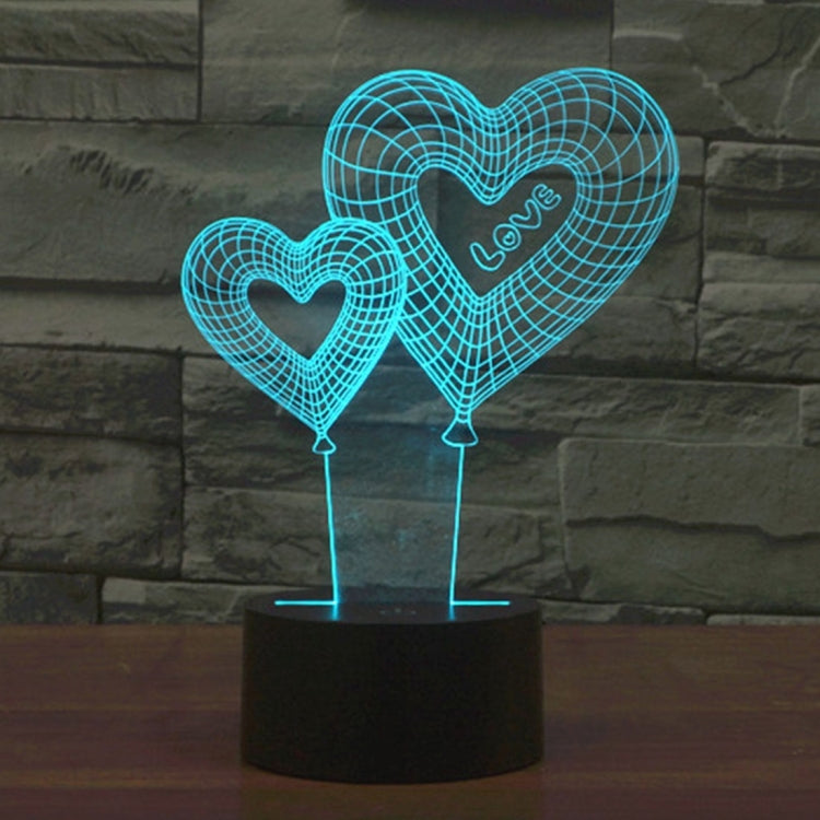 7 Color Discoloration Creative Visual Stereo Lamp Desk Lamp Night Light, Double Heart Balloon Style
