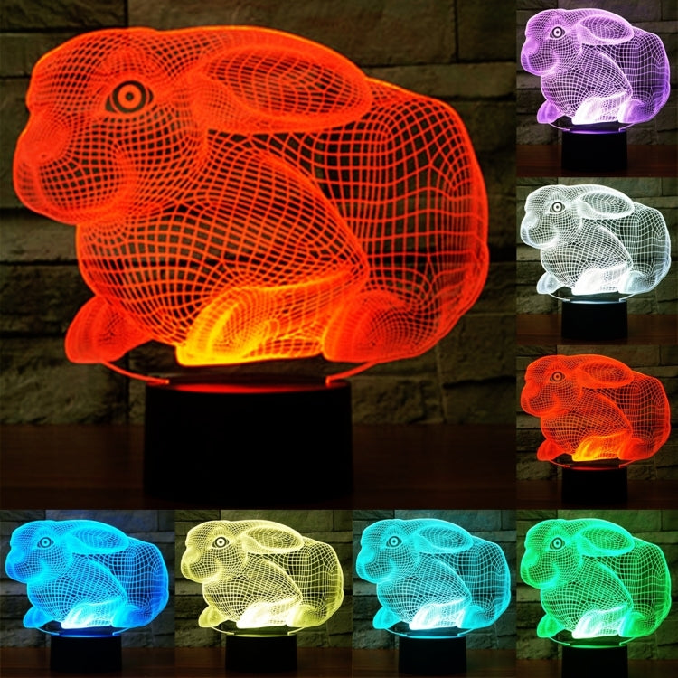 7 Colour Discoloration Creative Visual Stereo Lamp Desk Lamp Night Light, Rabbit Shape