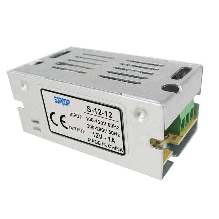 SOMPOM S-12-12 12W 12V 1A Iron Shell Driver LED Light Strip Lighting Monitor Power Supply, 12W 1A