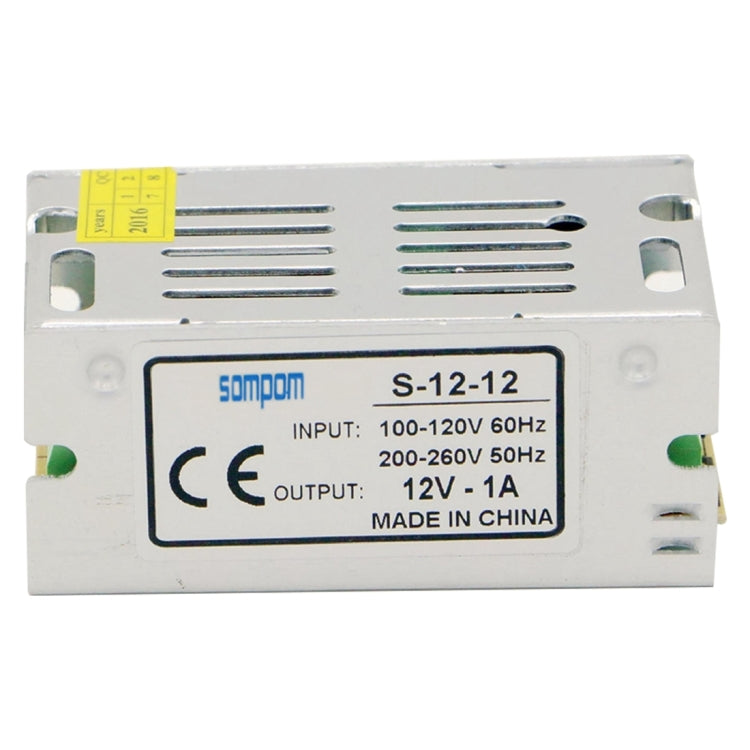 SOMPOM S-12-12 12W 12V 1A Iron Shell Driver LED Light Strip Lighting Monitor Power Supply, 12W 1A