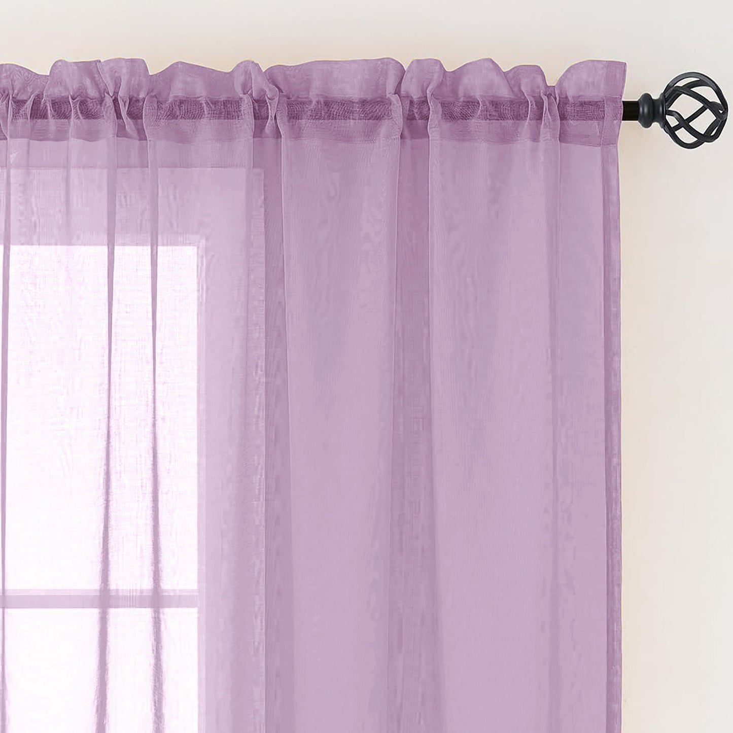 63" Inches Long - Lilac Sheer Window Rod Pocket Curtain Set (2 Panels)