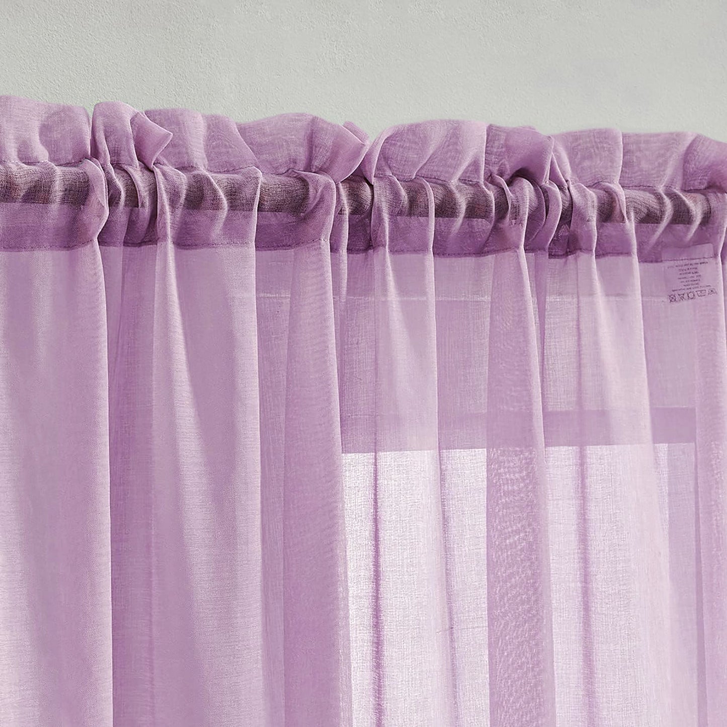 63" Inches Long - Lilac Sheer Window Rod Pocket Curtain Set (2 Panels)
