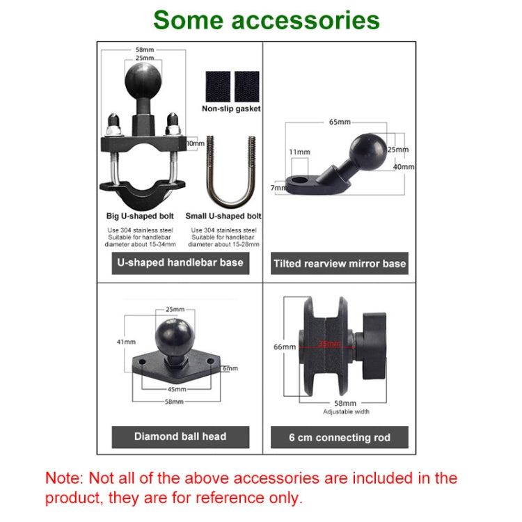 U-shaped Bolt Ball-Head Motorcycle Handlebar Multi-function Eight-jaw Aluminum Phone Navigation Holder Bracket with Anti-theft Knobs, U-shaped Bolt+Anti-theft Knobs