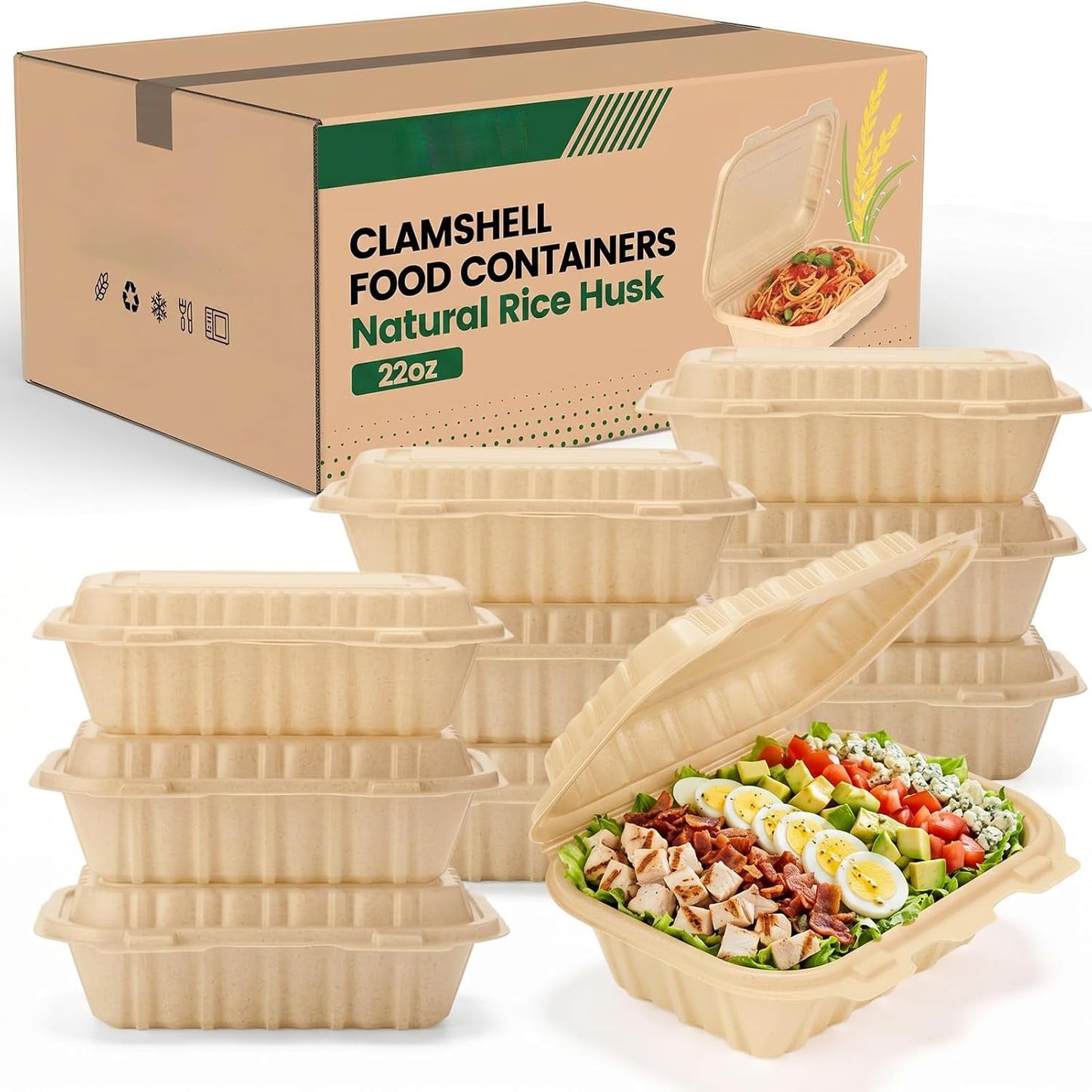 300 Pack 22OZ Cornstarch Clamshell Meal Prep Containers Wholesale