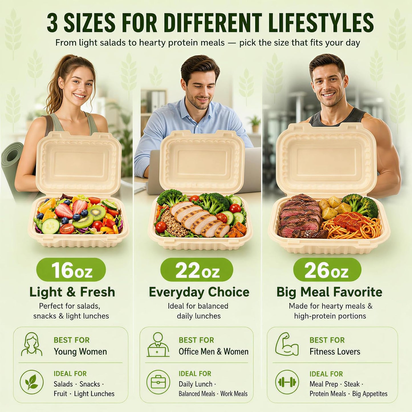 300 Pack 22OZ Cornstarch Clamshell Meal Prep Containers Wholesale