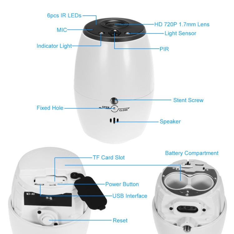 VESAFE VS-DC01 Security HD 720P Two-Way Audio Wireless Wifi IP Camera, Support Night Vision & PIR Detection & TF Card, IP54 Waterproof(White)