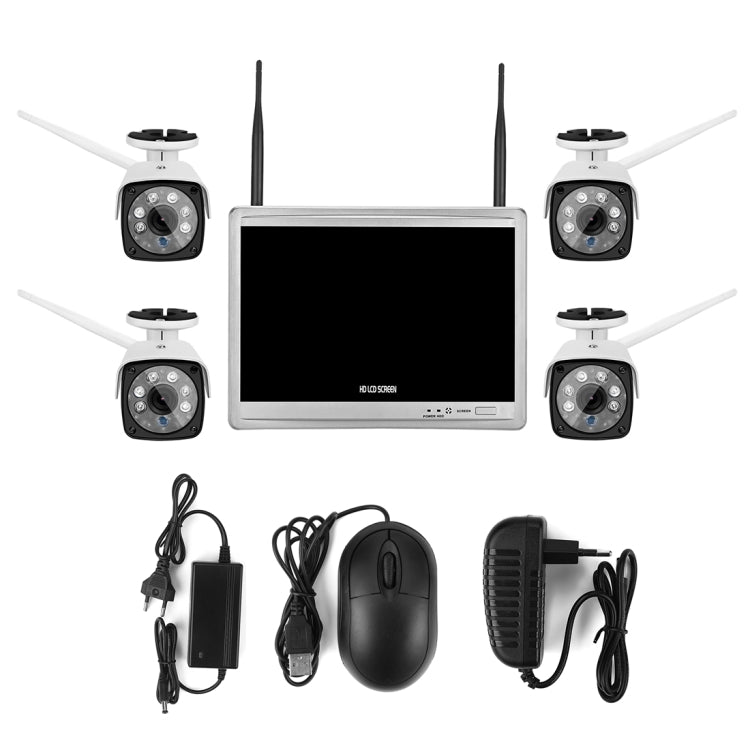 N4B3H2-P12/Kit 1080P Wireless Network Video Recorder Surveillance System Display:12.5 inch(White)