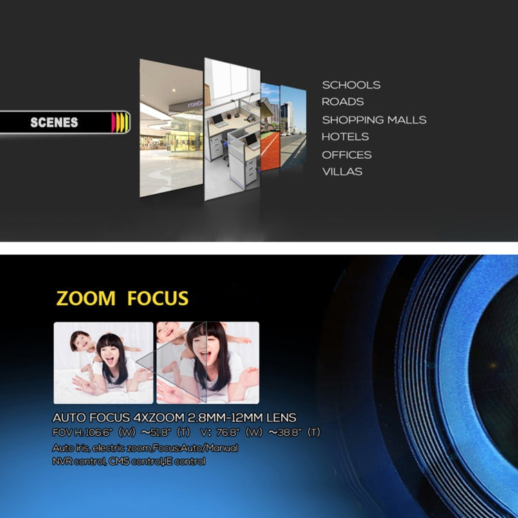 TV-537H5/IP AF POE H.264++ 5MP IP Dome Camera Auto Focus 4x Zoom 2.8-12MM Lens Surveillance Cameras(White)