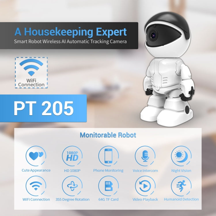 ESCAM PT205 HD 1080P Robot WiFi IP Camera, Support Motion Detection / Night Vision, IR Distance: 10m, US Plug
