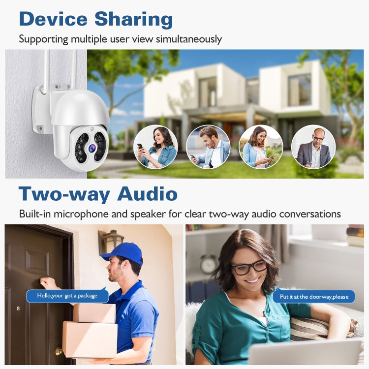 Tuya QX56 3.0 Million Pixels IP66 Waterproof 2.4G Wireless IP Camera, Support Amazon Alexa & Google Home & Motion Detection & Two-way Audio & Full Color Night Vision & TF Card, EU Plug