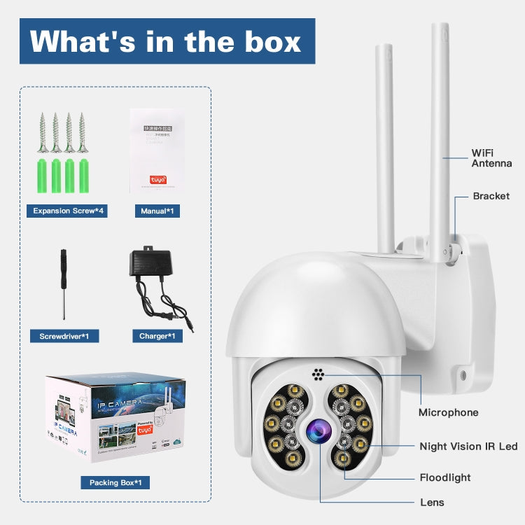 Tuya QX56 3.0 Million Pixels IP66 Waterproof 2.4G Wireless IP Camera, Support Amazon Alexa & Google Home & Motion Detection & Two-way Audio & Full Color Night Vision & TF Card, AU Plug