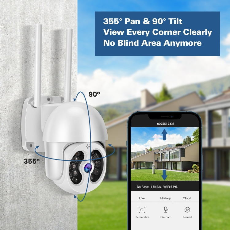 Tuya QX56 3.0 Million Pixels IP66 Waterproof 2.4G Wireless IP Camera, Support Motion Detection & Two-way Audio & Full Color Night Vision & TF Card, US Plug