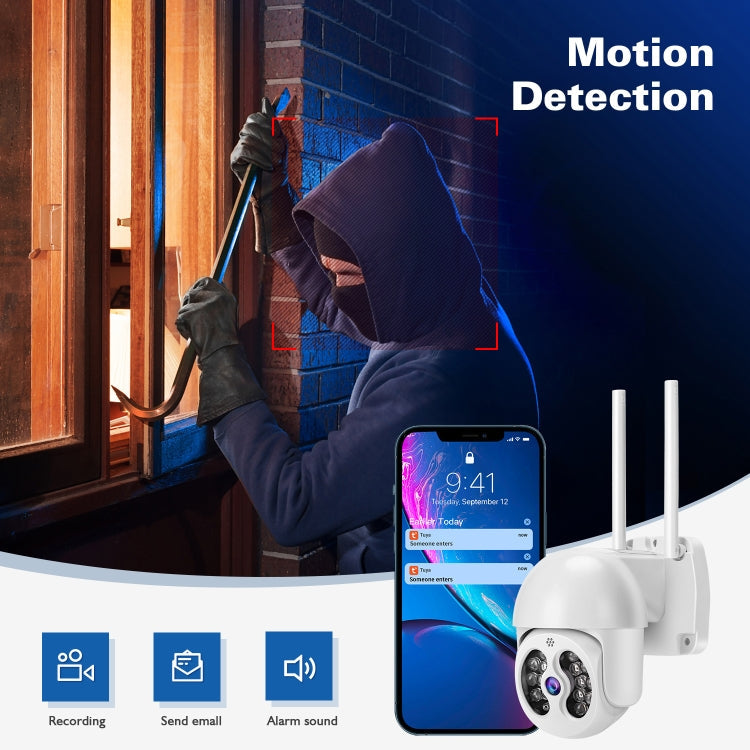 Tuya QX56 3.0 Million Pixels IP66 Waterproof 2.4G Wireless IP Camera, Support Motion Detection & Two-way Audio & Full Color Night Vision & TF Card, UK Plug