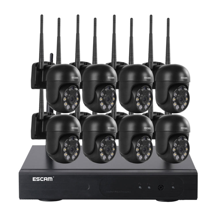 ESCAM WNK618 3.0 Million Pixels 8-channel Wireless Dome Camera HD NVR Security System, Support Motion Detection & Two-way Audio & Full-color Night Vision & TF Card, US Plug