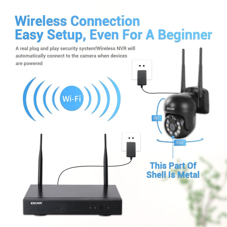 ESCAM WNK618 3.0 Million Pixels 8-channel Wireless Dome Camera HD NVR Security System, Support Motion Detection & Two-way Audio & Full-color Night Vision & TF Card, AU Plug