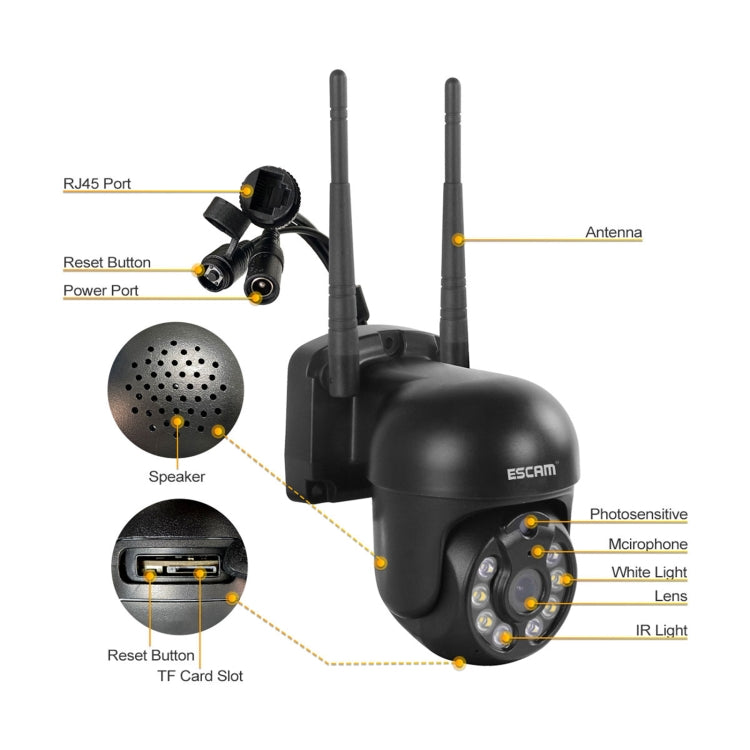 ESCAM WNK610 3.0 Million Pixels Wireless Dome IP Camera, Support Motion Detection & Two-way Audio & Full-color Night Vision & TF Card, US Plug