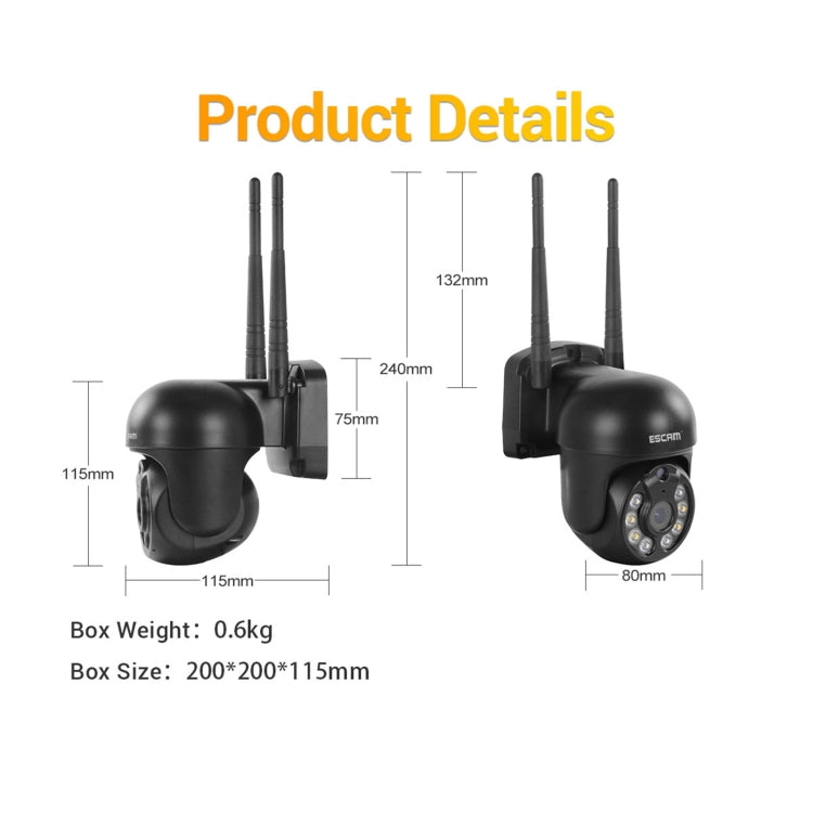 ESCAM WNK610 3.0 Million Pixels Wireless Dome IP Camera, Support Motion Detection & Two-way Audio & Full-color Night Vision & TF Card, US Plug