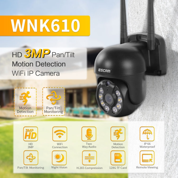ESCAM WNK610 3.0 Million Pixels Wireless Dome IP Camera, Support Motion Detection & Two-way Audio & Full-color Night Vision & TF Card, US Plug