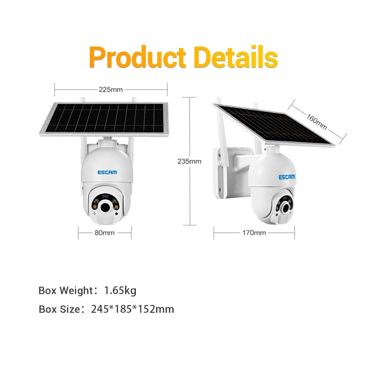 ESCAM QF450 HD 1080P 4G EU Version Solar Powered IP Camera with 128G Memory, Support Two-way Audio & PIR Motion Detection & Night Vision & TF Card