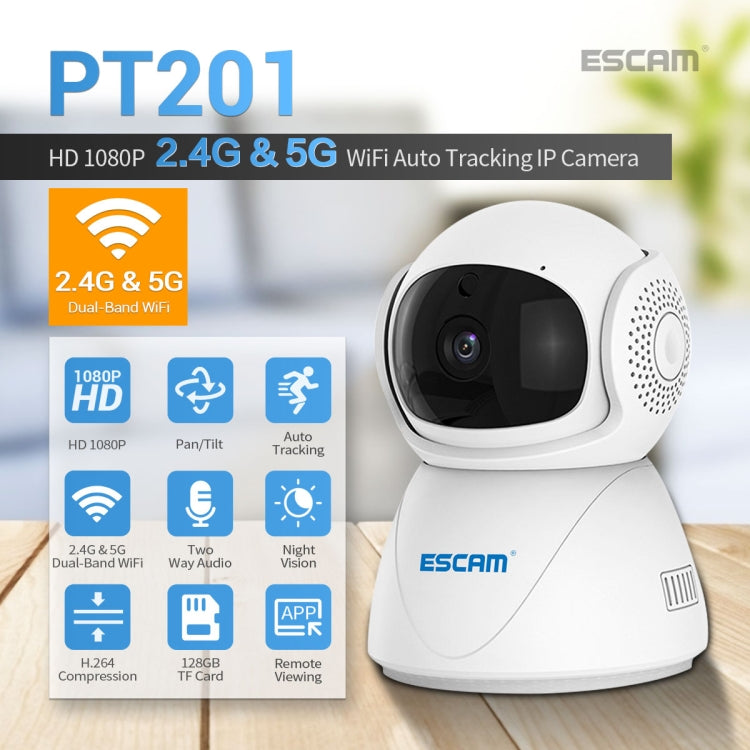 ESCAM PT201 HD 1080P Dual-band WiFi IP Camera, Support Night Vision / Motion Detection / Auto Tracking / TF Card / Two-way Audio, AU Plug