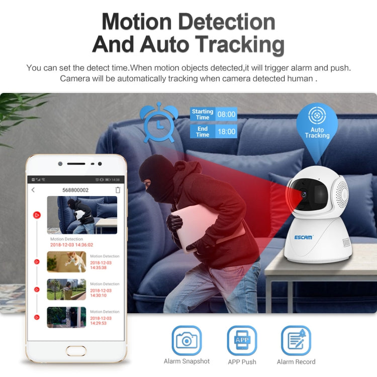 ESCAM PT201 HD 1080P Dual-band WiFi IP Camera, Support Night Vision / Motion Detection / Auto Tracking / TF Card / Two-way Audio, US Plug
