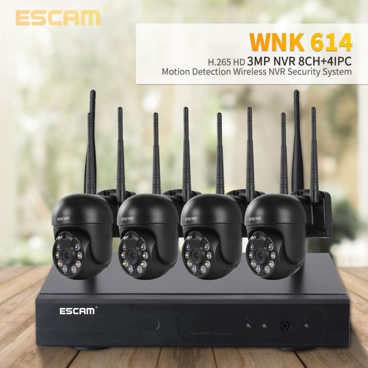 ESCAM WNK614 HD 3.0 Million Pixels 8-channel Wireless + 4IPC Wireless NVR Security System, EU Plug