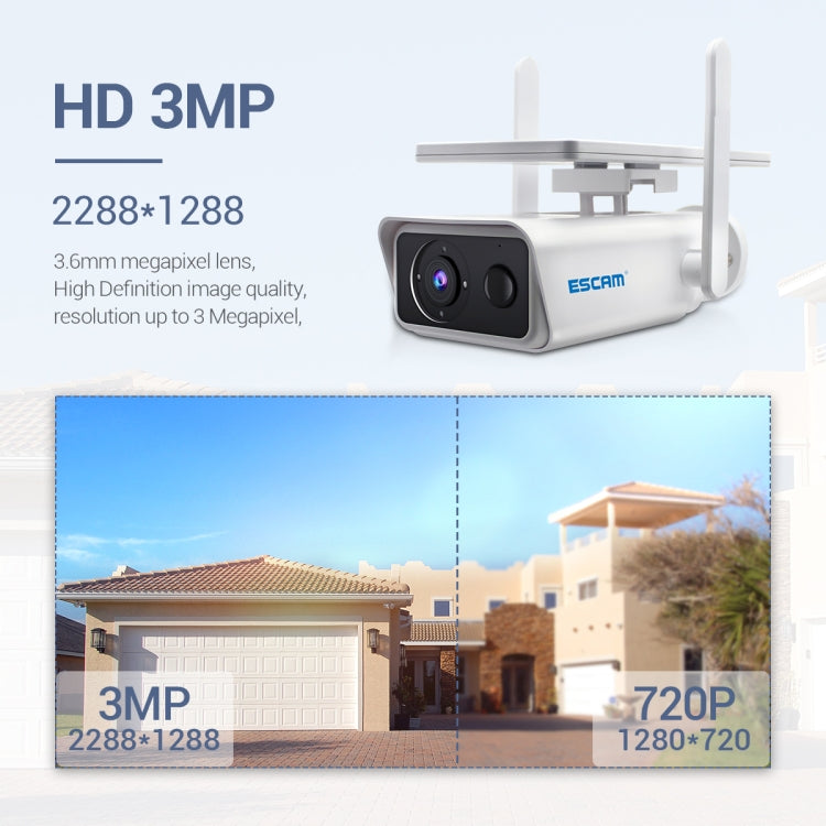 ESCAM QF180 H.265 3MP Solar Wifi IP Camera, Without Battery(White)