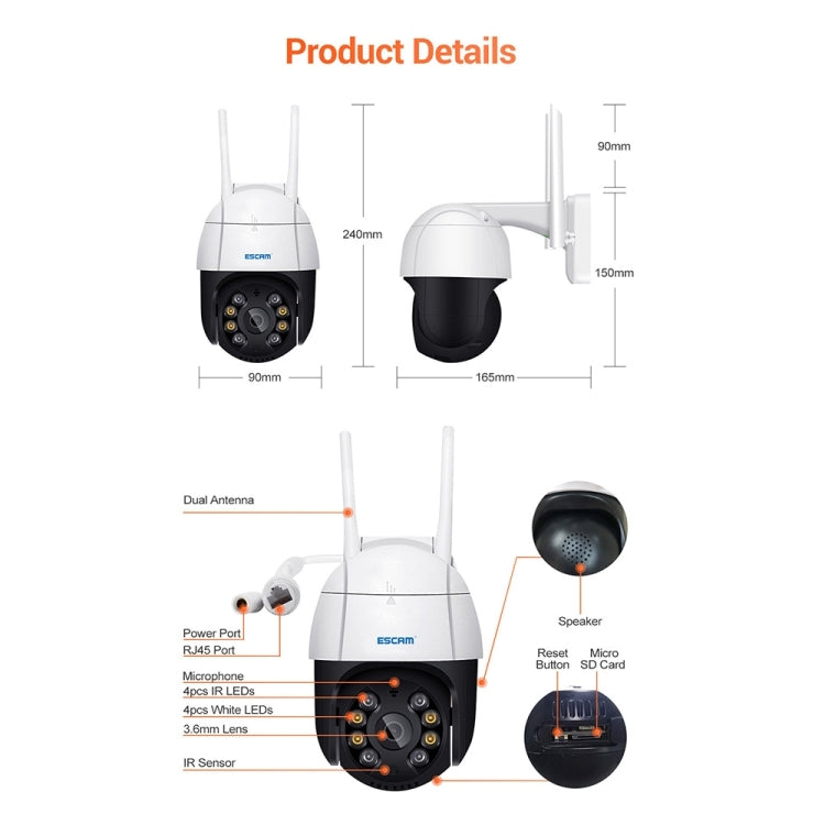 ESCAM QF218 1080P Pan / Tilt AI Humanoid Detection IP66 Waterproof WiFi IP Camera, Support ONVIF / Night Vision / TF Card / Two-way Audio, UK Plug