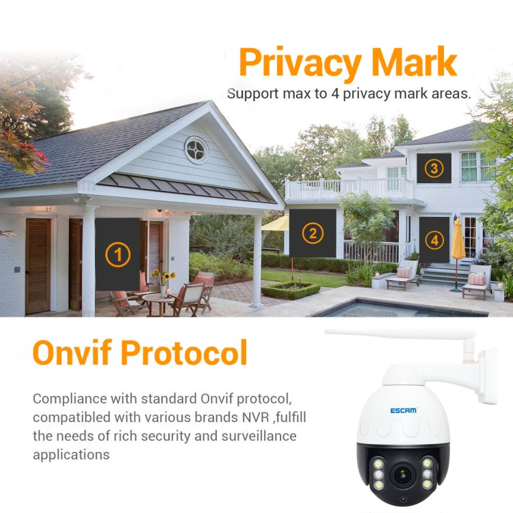 ESCAM Q5068 H.265 5MP Pan / Tilt / 4X Zoom WiFi Waterproof IP Camera, Support ONVIF Two Way Talk & Night Vision, EU Plug