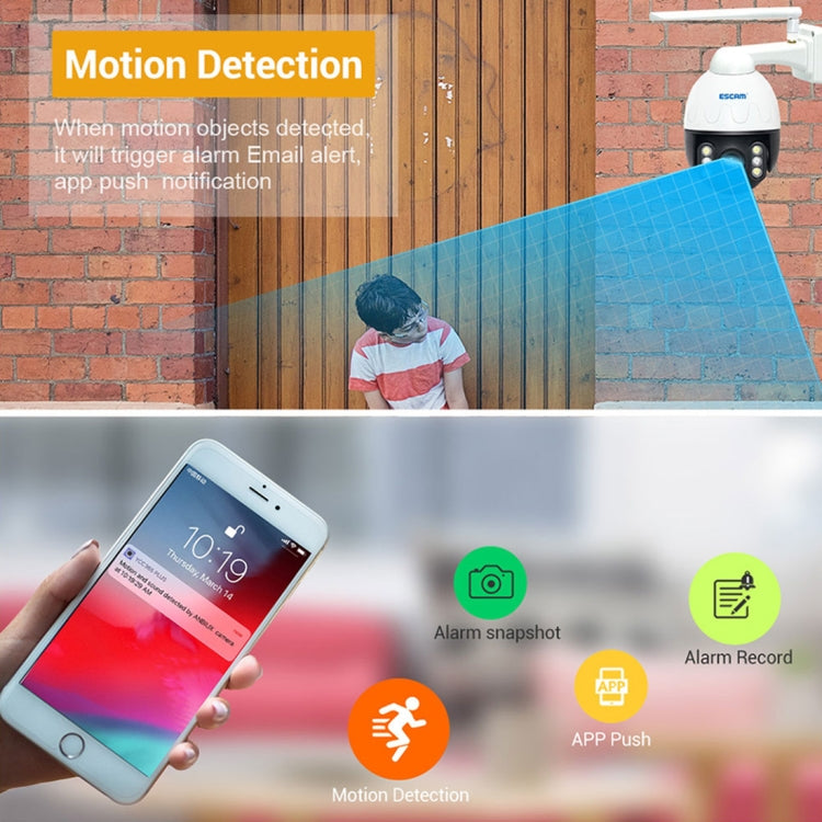 ESCAM Q5068 H.265 5MP Pan / Tilt / 4X Zoom WiFi Waterproof IP Camera, Support ONVIF Two Way Talk & Night Vision, EU Plug