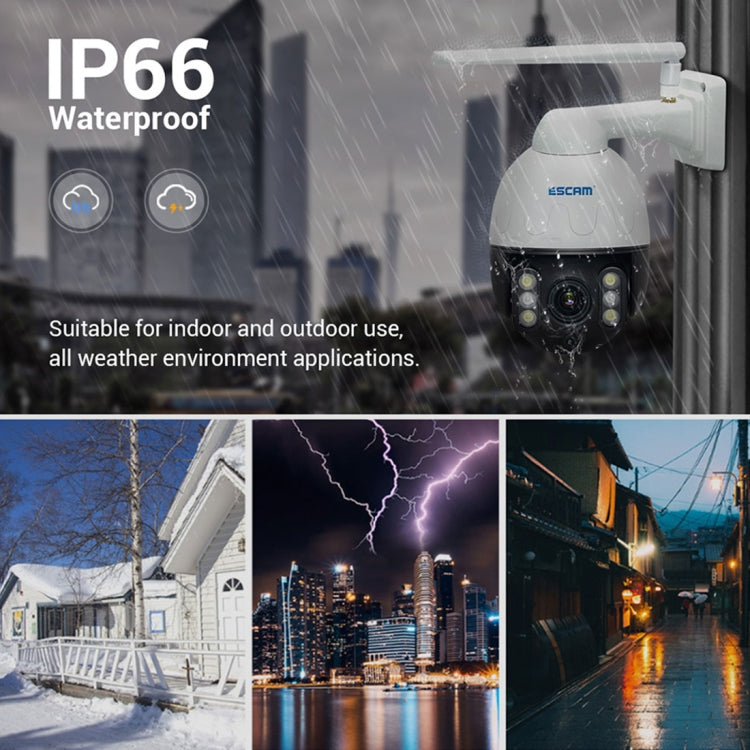 ESCAM Q5068 H.265 5MP Pan / Tilt / 4X Zoom WiFi Waterproof IP Camera, Support ONVIF Two Way Talk & Night Vision, UK Plug