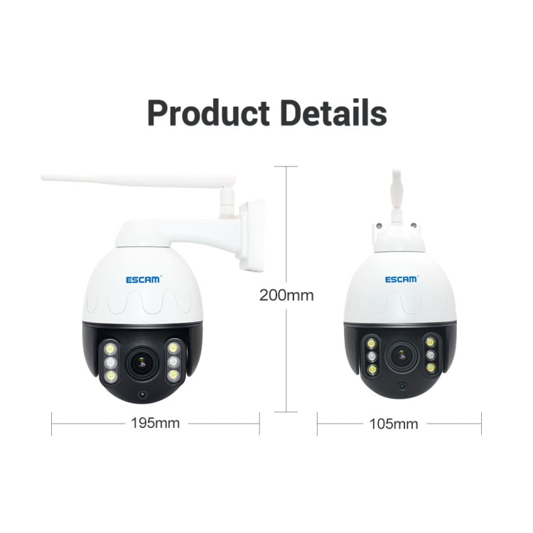 ESCAM Q5068 H.265 5MP Pan / Tilt / 4X Zoom WiFi Waterproof IP Camera, Support ONVIF Two Way Talk & Night Vision, UK Plug