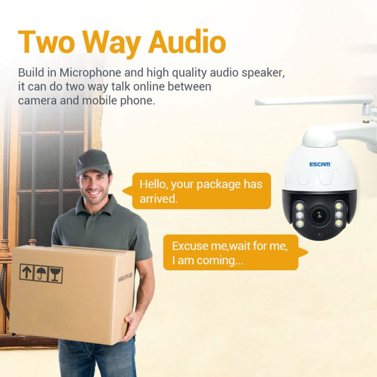 ESCAM Q5068 H.265 5MP Pan / Tilt / 4X Zoom WiFi Waterproof IP Camera, Support ONVIF Two Way Talk & Night Vision, UK Plug