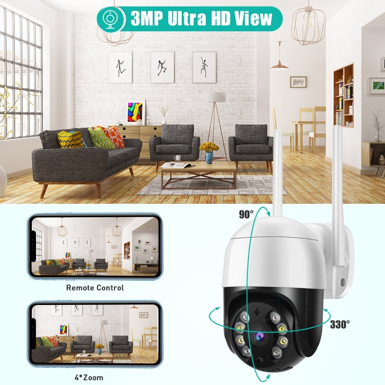 QX29 3.0MP HD WiFi IP Camera, Support Night Vision & Motion Detection & Two Way Audio & TF Card, EU Plug