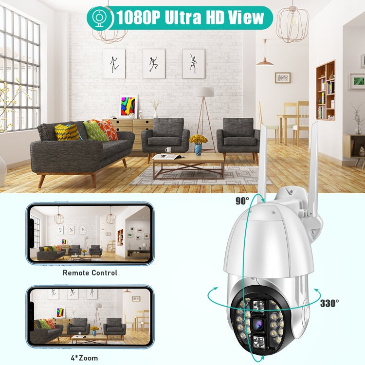 QX33 1080P Panoramic PTZ 360 Degree Rotating WIFI Camera, Support Day and Night Full Color & Two-way Voice Intercom & Motion Detection Alarm & Video Playback & 64GB TF Card，EU Plug