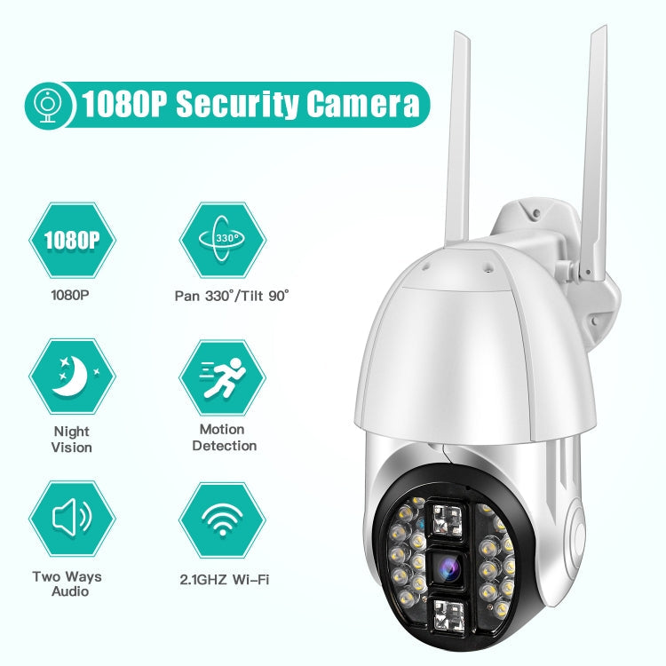 QX33 1080P Panoramic PTZ 360 Degree Rotating WIFI Camera, Support Day and Night Full Color & Two-way Voice Intercom & Motion Detection Alarm & Video Playback & 64GB TF Card，EU Plug