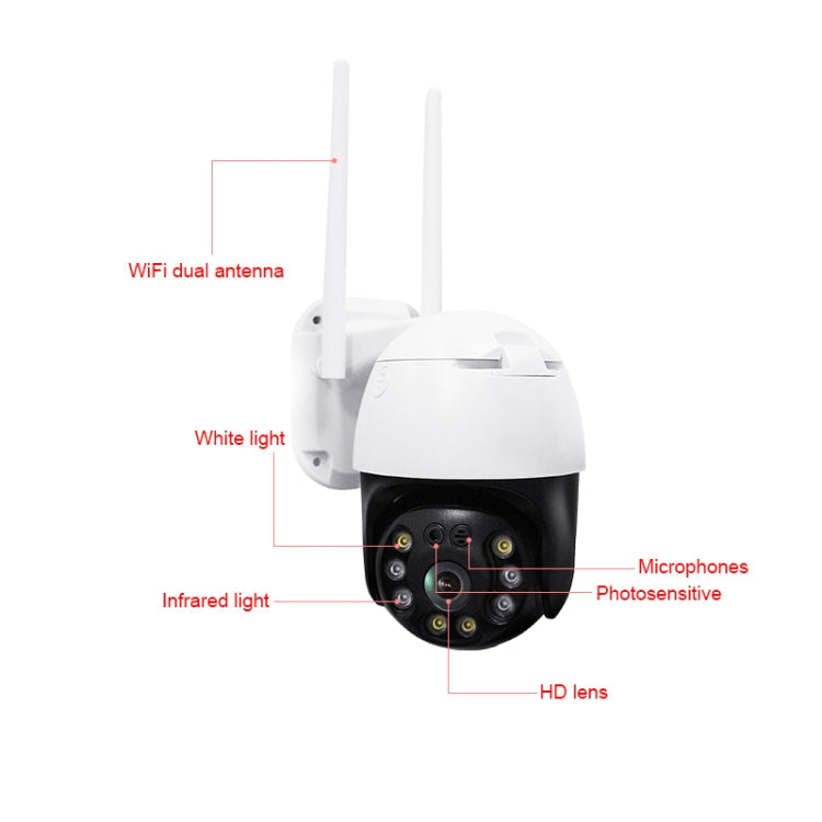 QX36 1080P 3.0MP 3.6mm Lens IP65 Waterproof PTZ 360 Degree Rotating WIFI Camera, Support Day and Night Full Color & Two-way Voice Intercom & Motion Humanoid Detection & Video Playback & 128GB TF Card, AU Plug