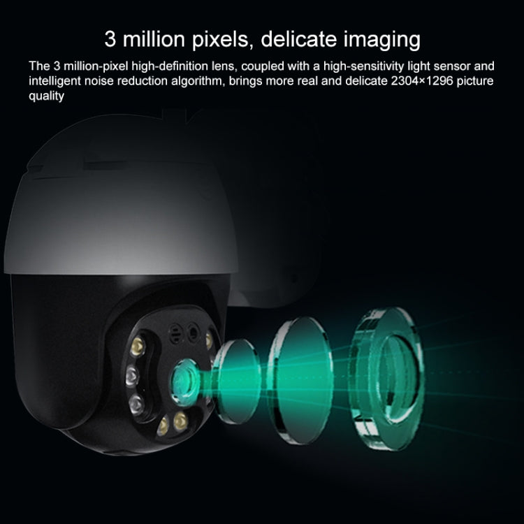 QX36 1080P 3.0MP 3.6mm Lens IP65 Waterproof PTZ 360 Degree Rotating WIFI Camera, Support Day and Night Full Color & Two-way Voice Intercom & Motion Humanoid Detection & Video Playback & 128GB TF Card, US Plug