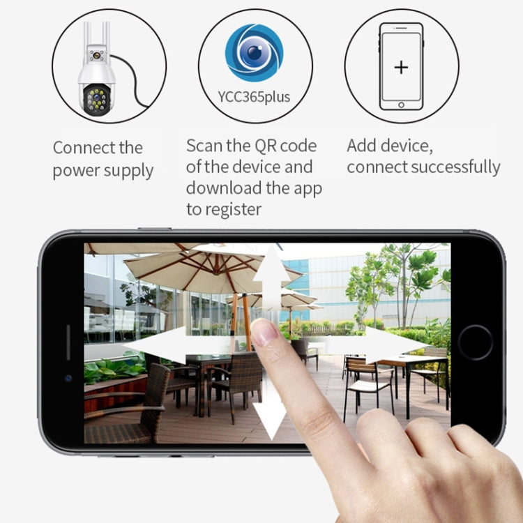 QX41 1080P 2.0MP Dual Lens IP66 Waterproof Panoramic PTZ WIFI Camera, Support Day and Night Full Color & Two-way Voice Intercom & Smart Alarm & Video Playback & 128GB TF Card, US Plug