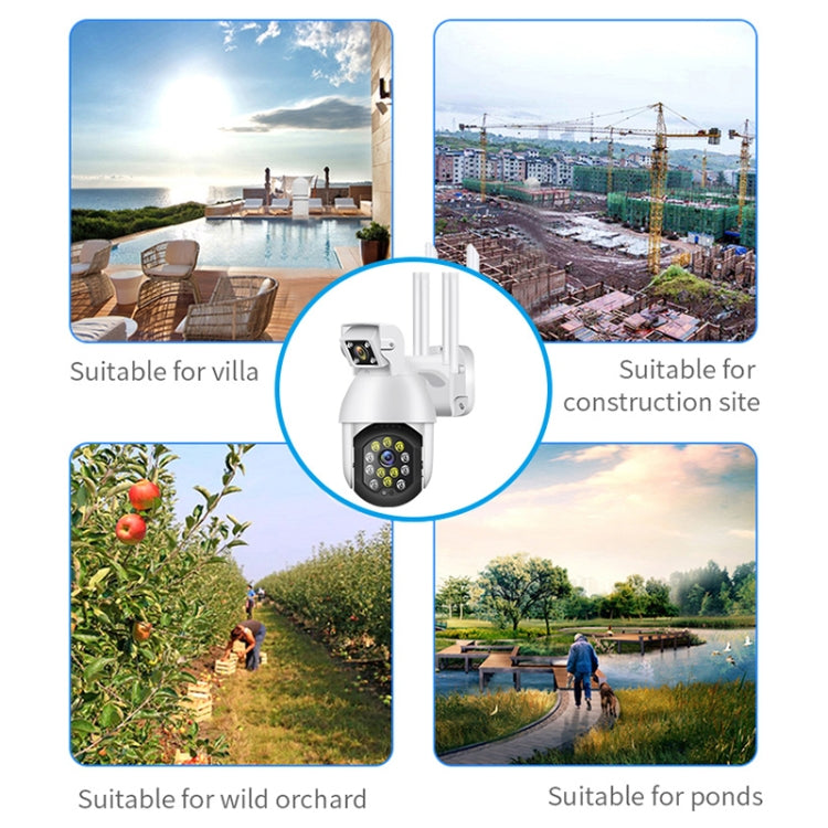 QX41 1080P 2.0MP Dual Lens IP66 Waterproof Panoramic PTZ WIFI Camera, Support Day and Night Full Color & Two-way Voice Intercom & Smart Alarm & Video Playback & 128GB TF Card, US Plug