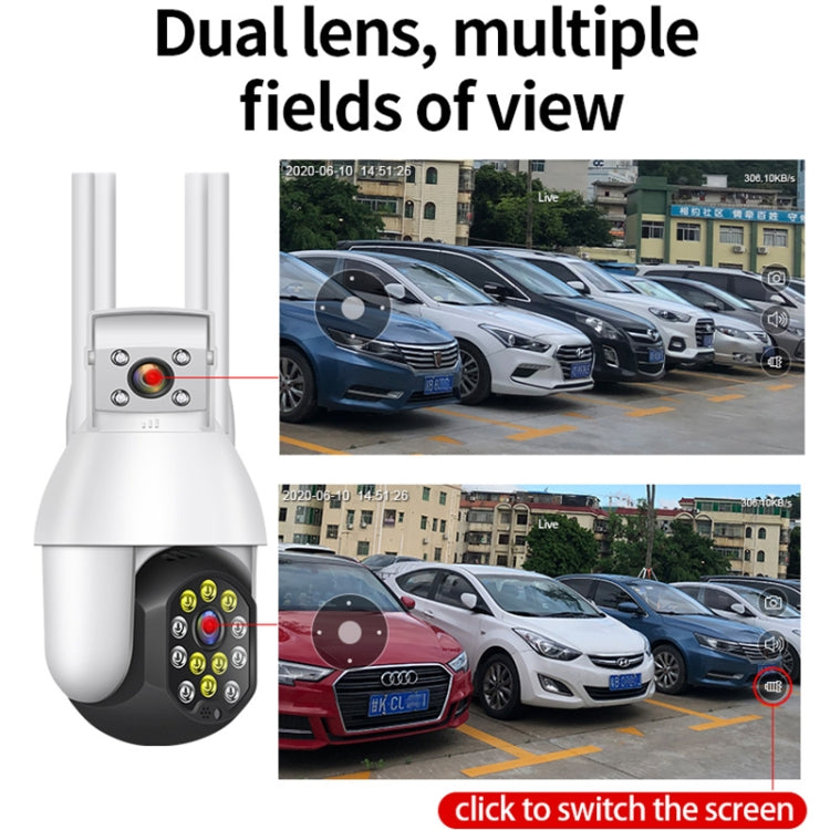 QX41 1080P 2.0MP Dual Lens IP66 Waterproof Panoramic PTZ WIFI Camera, Support Day and Night Full Color & Two-way Voice Intercom & Smart Alarm & Video Playback & 128GB TF Card, EU Plug