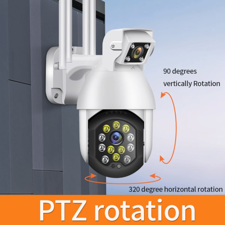 QX41 1080P 2.0MP Dual Lens IP66 Waterproof Panoramic PTZ WIFI Camera, Support Day and Night Full Color & Two-way Voice Intercom & Smart Alarm & Video Playback & 128GB TF Card, EU Plug