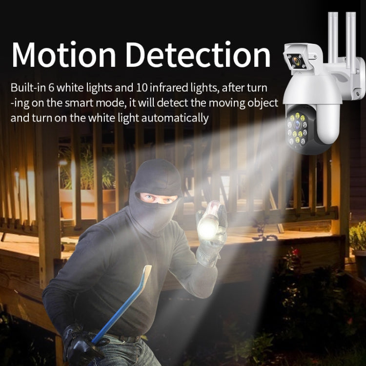 QX41 1080P 2.0MP Dual Lens IP66 Waterproof Panoramic PTZ WIFI Camera, Support Day and Night Full Color & Two-way Voice Intercom & Smart Alarm & Video Playback & 128GB TF Card, UK Plug