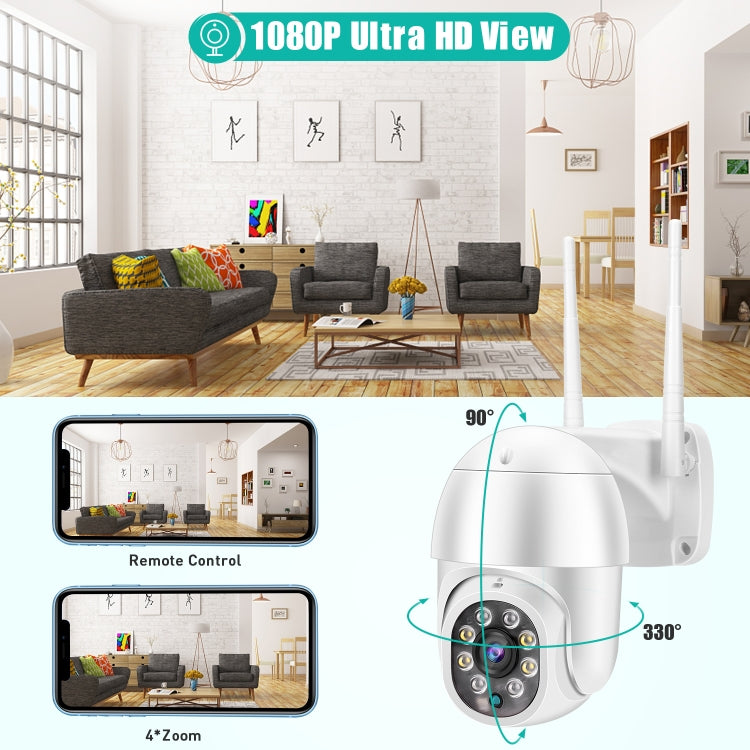 QX43-2 1080P 2.0MP Lens IP66 Waterproof PTZ Rotating WIFI Camera, Support Infrared Night Vision & Two-way Voice Intercom & Motion Detection & 128GB TF Card, EU Plug