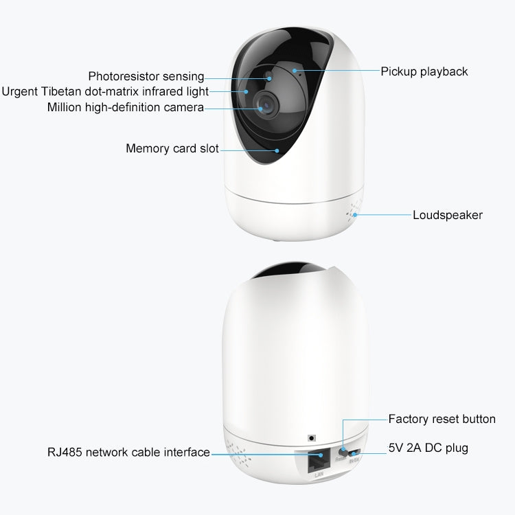 YT47 HD Wireless Indoor Network Shaking Head Camera, Support Motion Detection & Infrared Night Vision & Micro SD Card, EU Plug