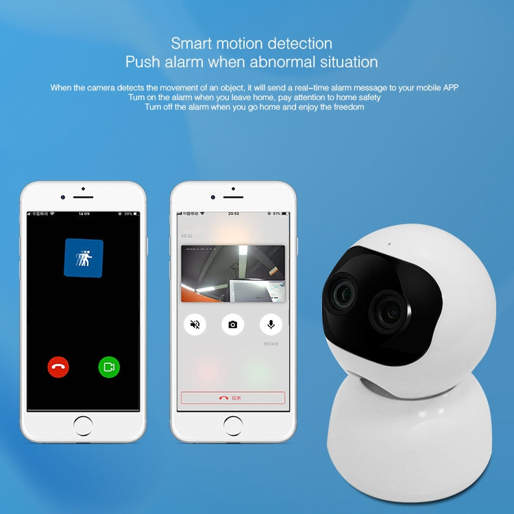 YT48 HD Wireless Indoor Network Shaking Head Binocular Camera, Support Motion Detection & Infrared Night Vision & Micro SD Card, EU Plug