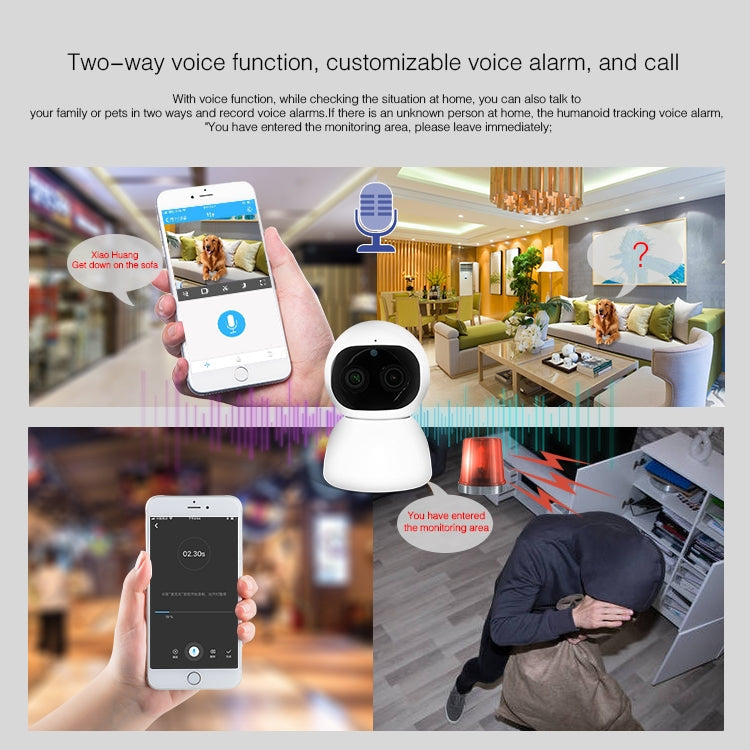 YT48 HD Wireless Indoor Network Shaking Head Binocular Camera, Support Motion Detection & Infrared Night Vision & Micro SD Card, UK Plug