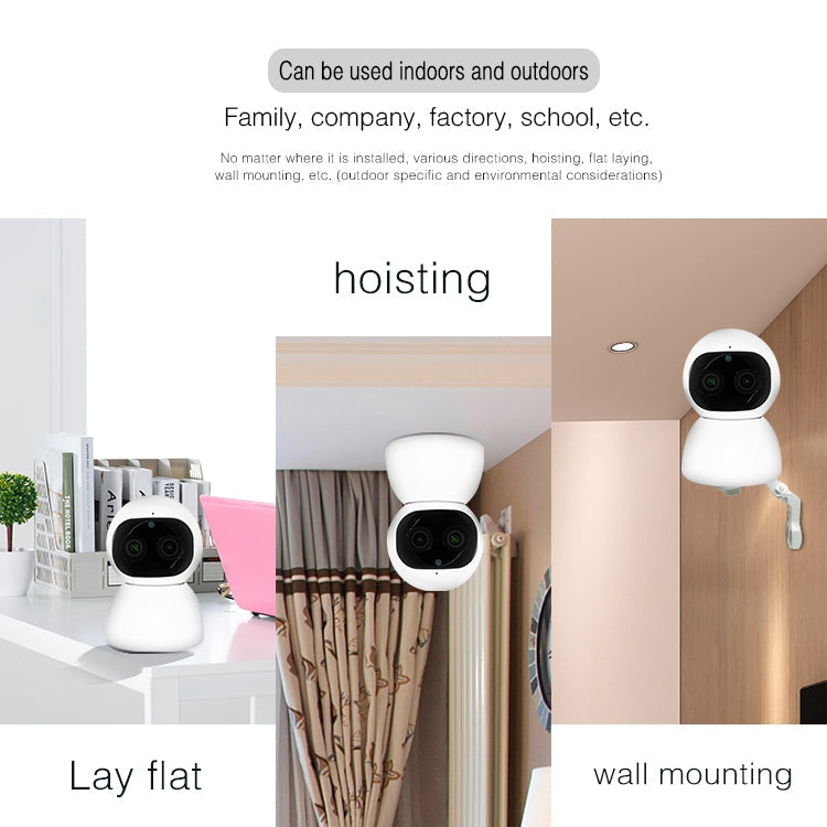 YT48 HD Wireless Indoor Network Shaking Head Binocular Camera, Support Motion Detection & Infrared Night Vision & Micro SD Card, EU Plug
